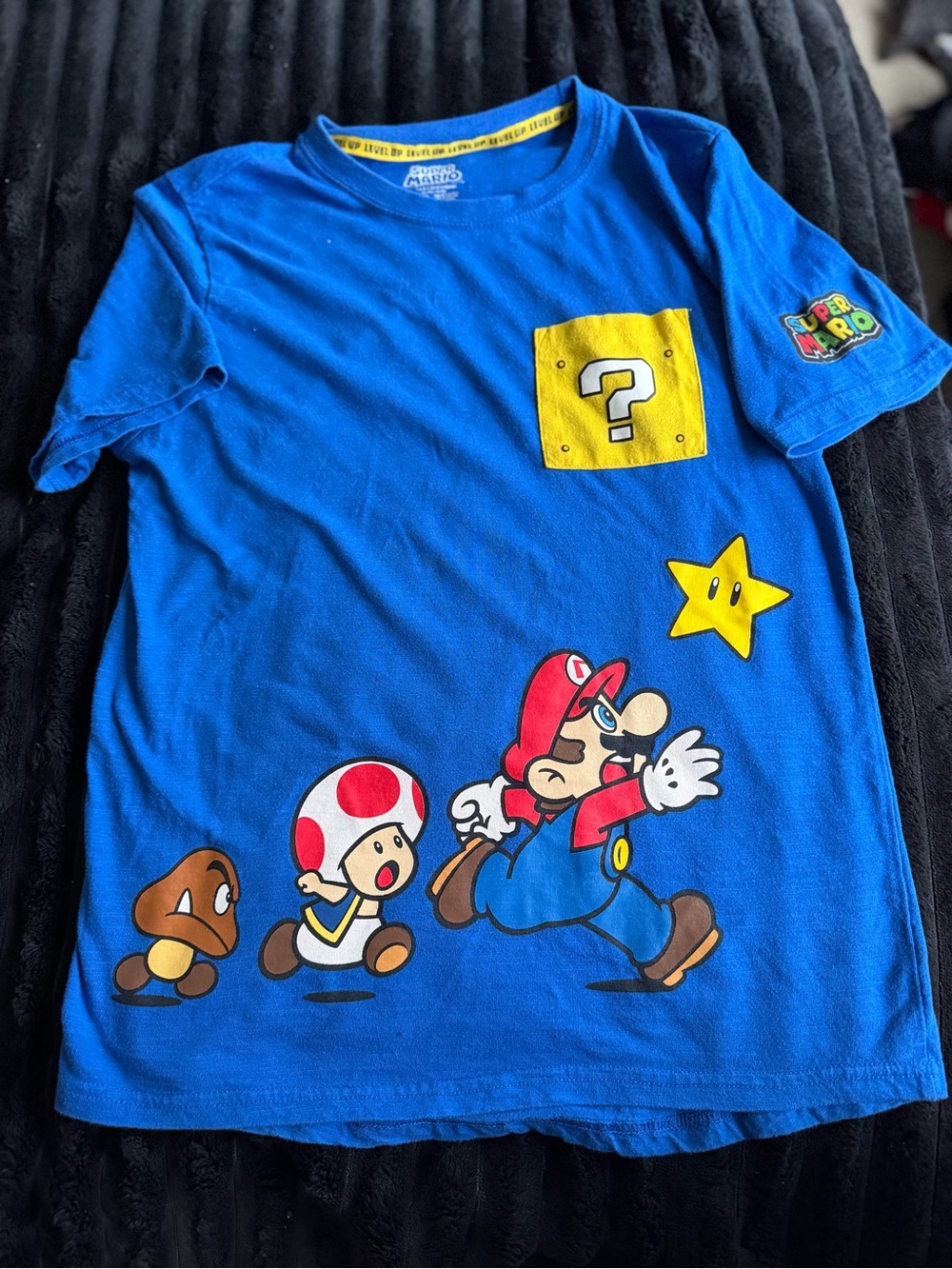 Super Mario Boys' Blue Graphic Tee with Mario & Friends